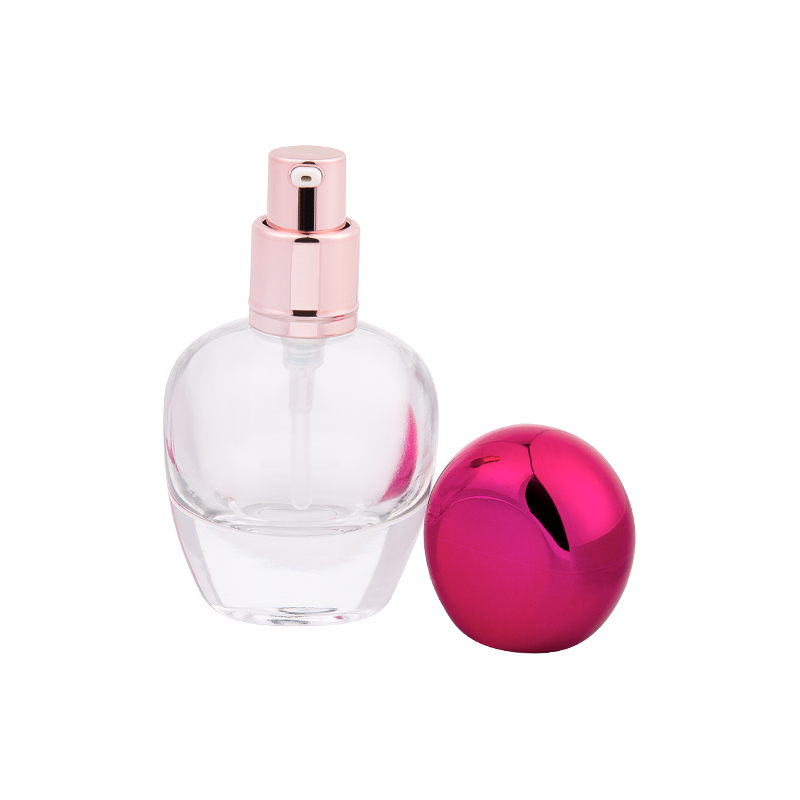 Garrafa de perfume de vidro de 30 ml com tampa de abdomentação rosa metálica