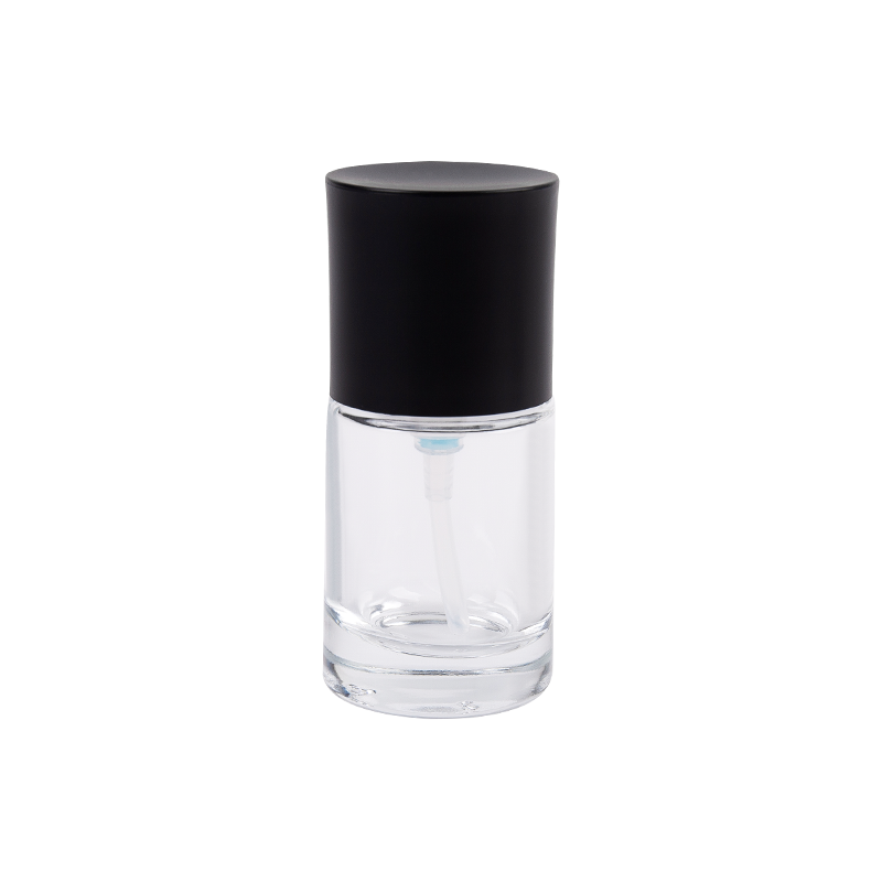 Garrane de spray de vidro transparente de 25 ml com tampa preta de abdominais